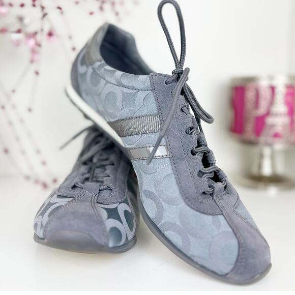 Coach NWB Kathleen Monogram Signature Logo Sneakers in Graphite Gray Size 8 M - Picture 16 of 16